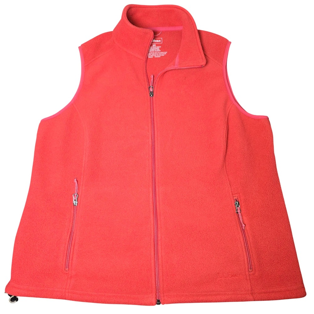 L.L. Bean Women's 1X Red Orange Vest #284618 Full Zip with DEEP Pockets
